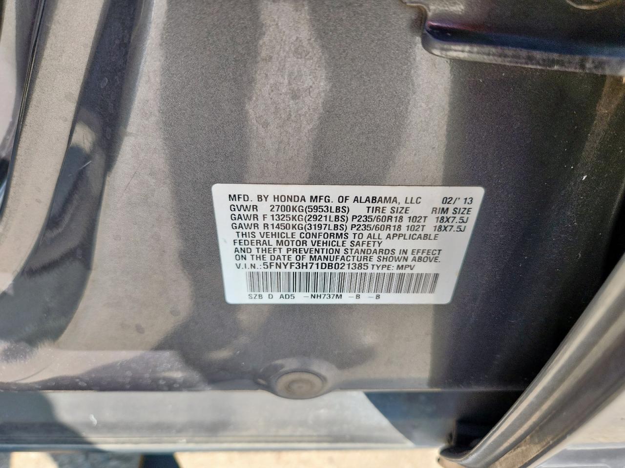 2013 Honda Pilot Exln VIN: 5FNYF3H71DB021385 Lot: 84199325