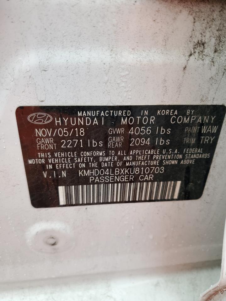 2019 Hyundai Elantra Sport VIN: KMHD04LBXKU810703 Lot: 81297655