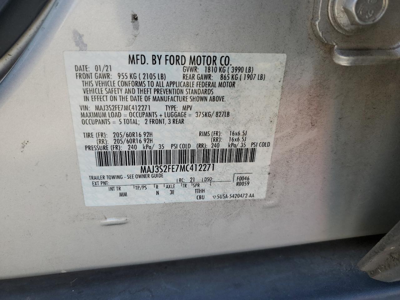 2021 Ford Ecosport S VIN: MAJ3S2FE7MC412271 Lot: 80074905