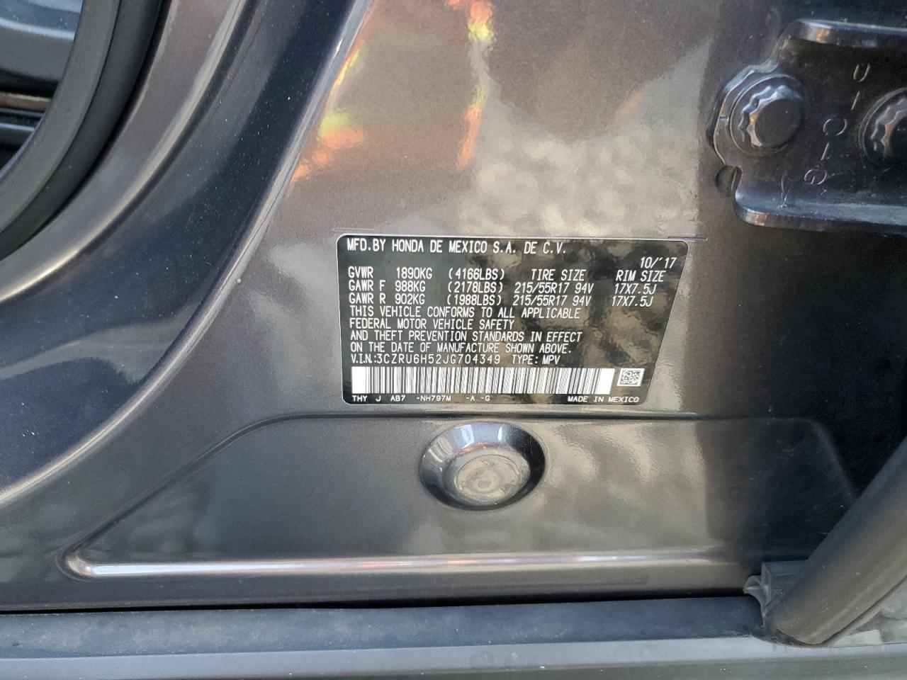 2018 Honda Hr-V Ex VIN: 3CZRU6H52JG704349 Lot: 81600335