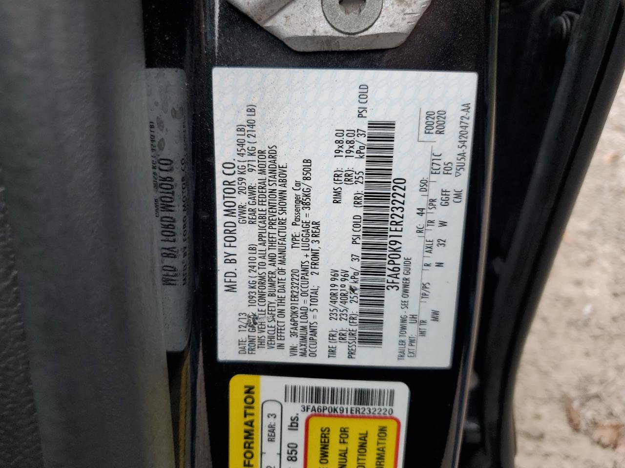 2014 Ford Fusion Titanium VIN: 3FA6P0K91ER232220 Lot: 84049395