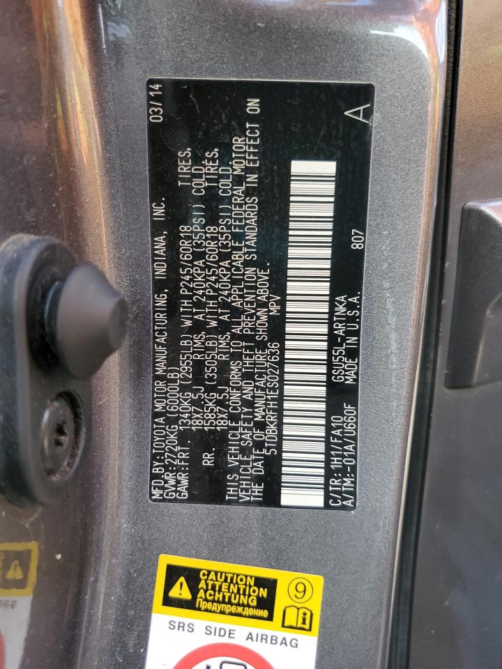 2014 Toyota Highlander Le VIN: 5TDBKRFH1ES027636 Lot: 80923275