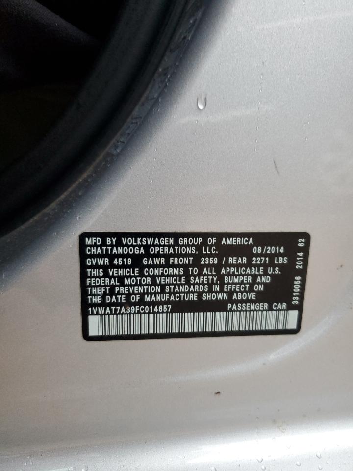 2015 Volkswagen Passat S VIN: 1VWAT7A39FC014657 Lot: 81500445