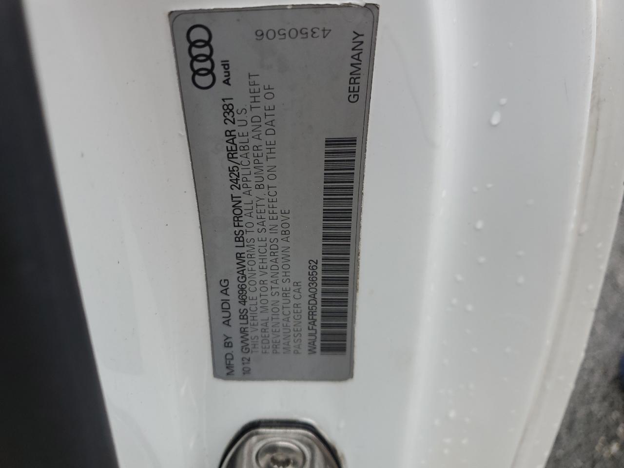 2013 Audi A5 Premium Plus VIN: WAULFAFR5DA036562 Lot: 81464485