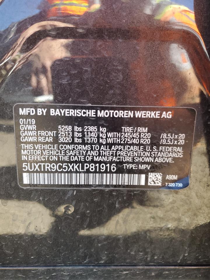 2019 BMW X3 xDrive30I VIN: 5UXTR9C5XKLP81916 Lot: 80939405