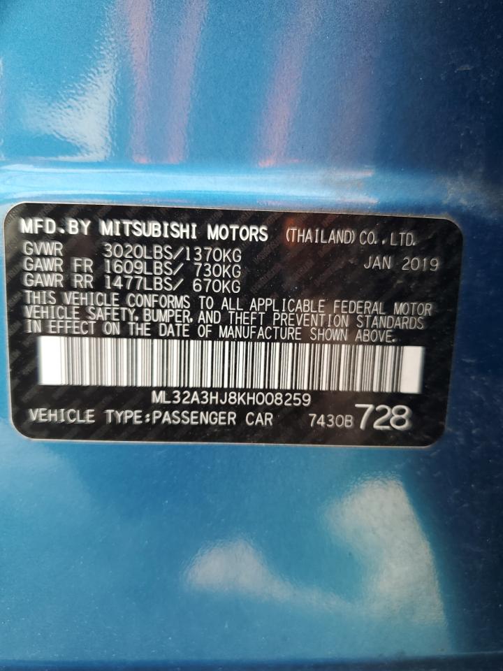 2019 Mitsubishi Mirage Es VIN: ML32A3HJ8KH008259 Lot: 80805135