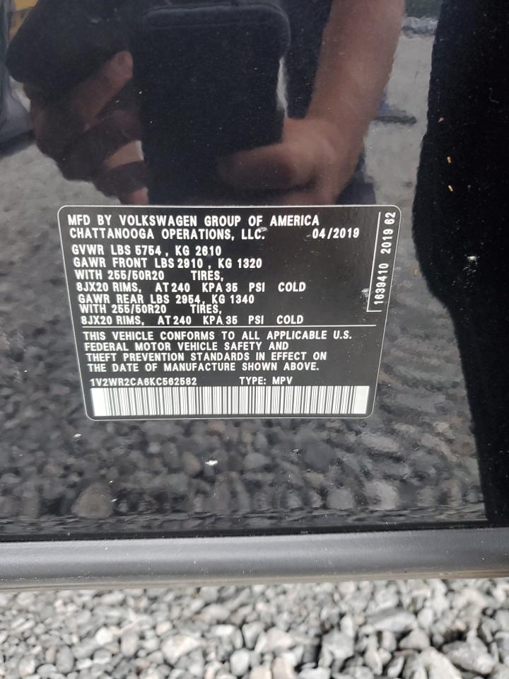 2019 Volkswagen Atlas Se VIN: 1V2WR2CA6KC562582 Lot: 80508485
