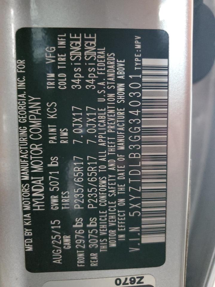 2016 Hyundai Santa Fe Sport VIN: 5XYZTDLB3GG340301 Lot: 83821425