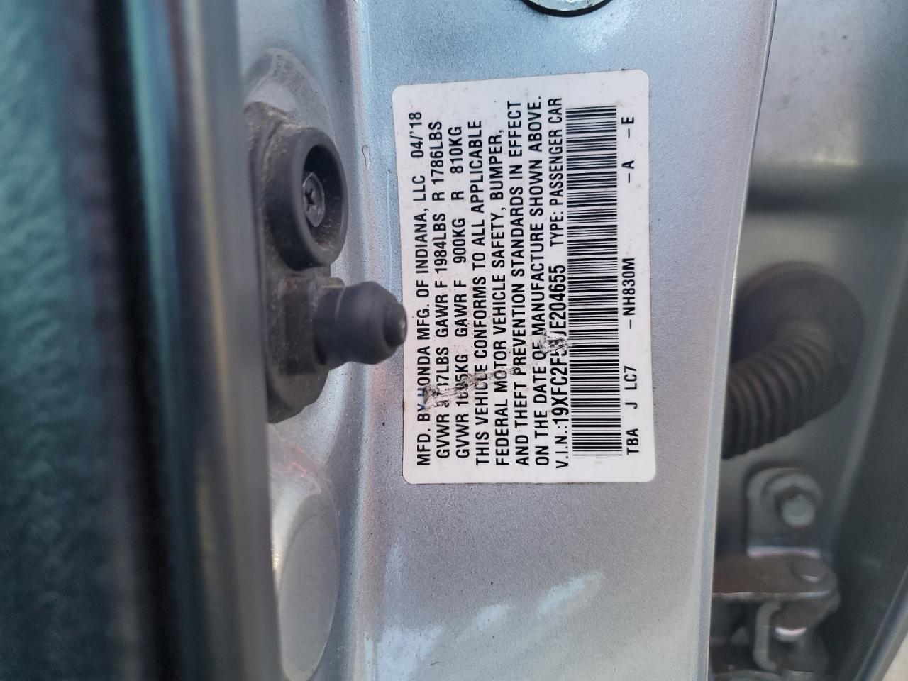 2018 Honda Civic Lx VIN: 19XFC2F53JE204655 Lot: 81373165