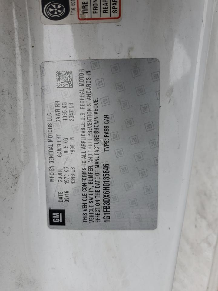 2017 Chevrolet Camaro Lt VIN: 1G1FB3DX6H0135646 Lot: 82058905