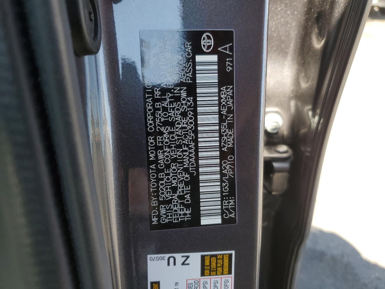 2023 Toyota Crown Xle VIN: JTDAAAAF5P3009134 Lot: 80000505