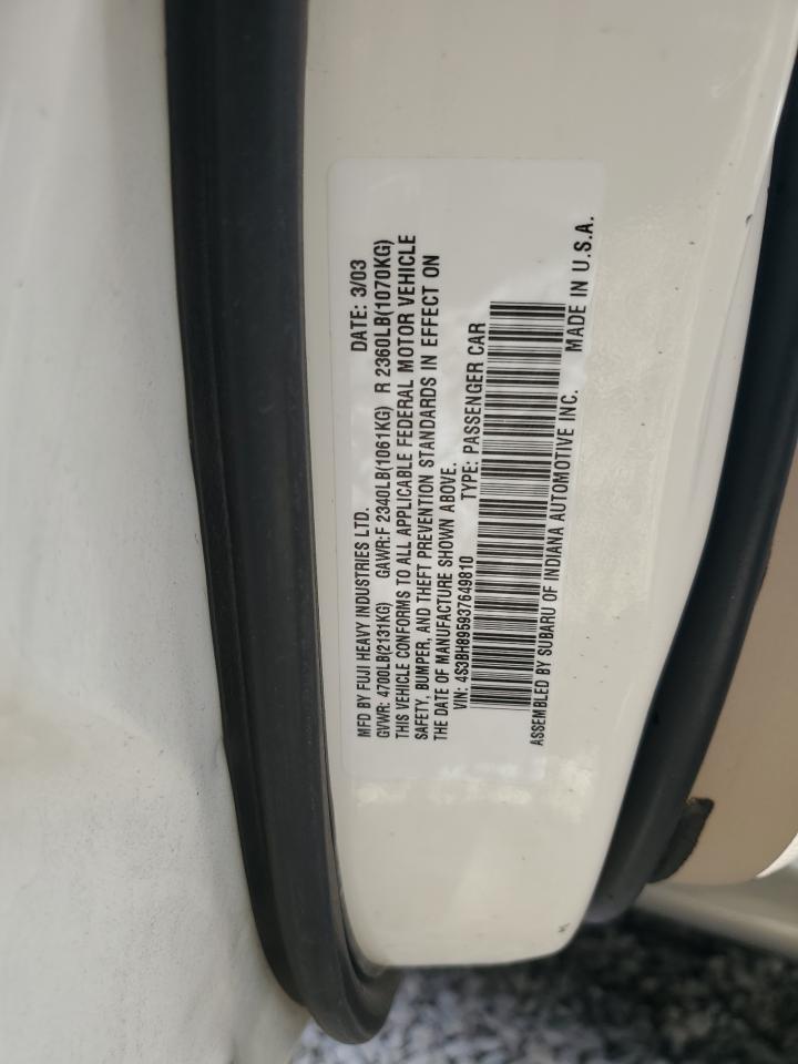 2003 Subaru Legacy Outback H6 3.0 Special VIN: 4S3BH895937649810 Lot: 71325355