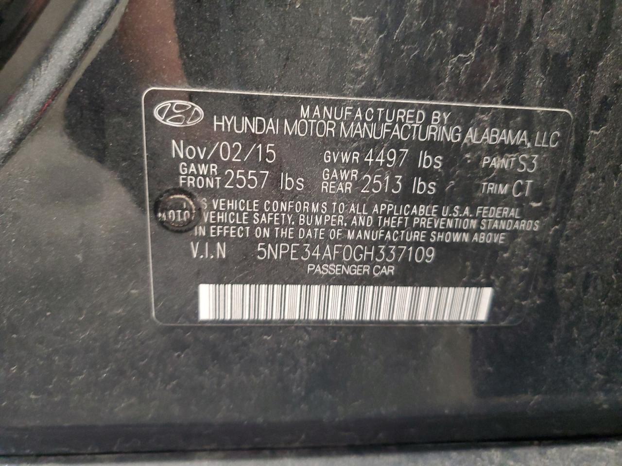 2016 Hyundai Sonata Sport VIN: 5NPE34AF0GH337109 Lot: 84612665