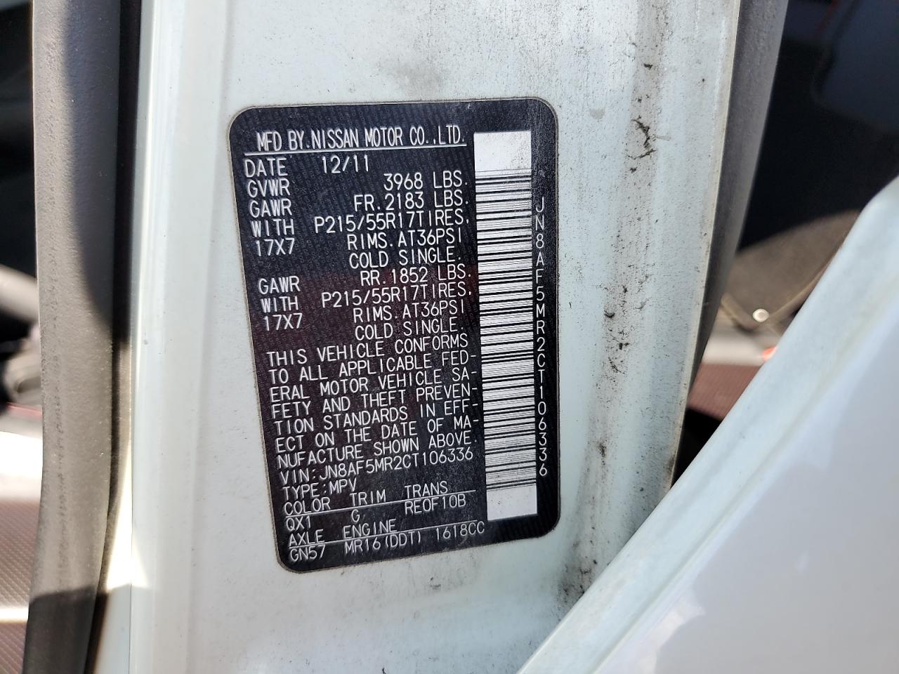 2012 Nissan Juke S VIN: JN8AF5MR2CT106336 Lot: 80807495