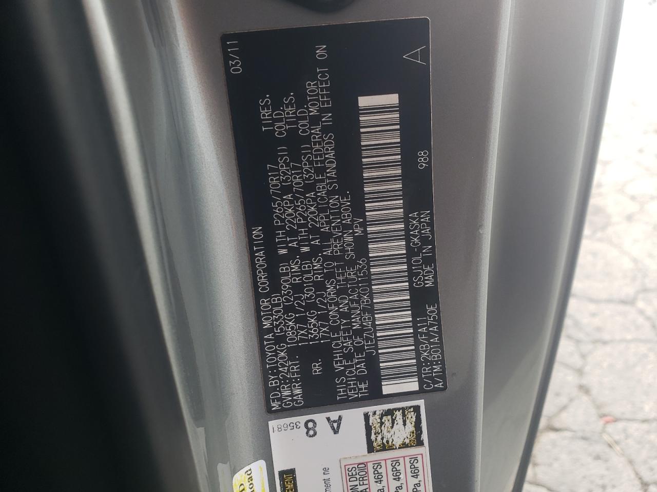 2011 Toyota Fj Cruiser VIN: JTEZU4BF7BK011536 Lot: 81154315