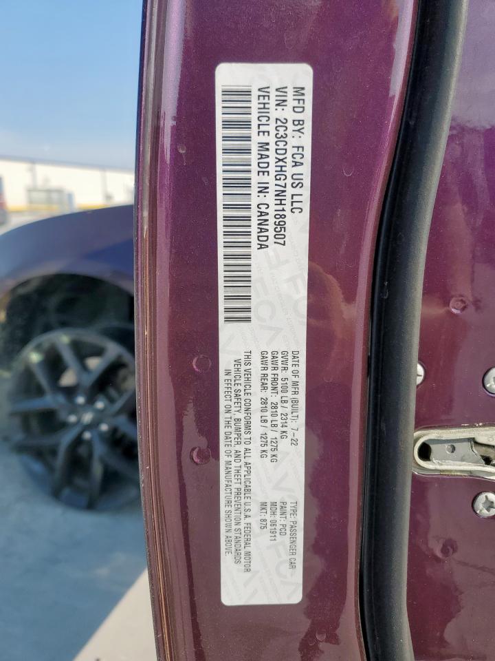 2022 Dodge Charger Gt VIN: 2C3CDXHG7NH189507 Lot: 80487265