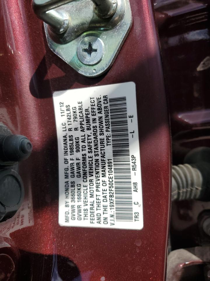 2012 Honda Civic Lx VIN: 19XFB2F50CE104891 Lot: 83970055