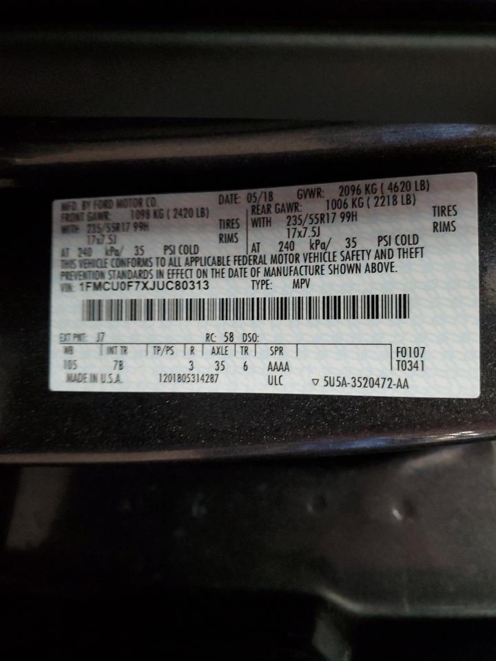 2018 Ford Escape S VIN: 1FMCU0F7XJUC80313 Lot: 81789905