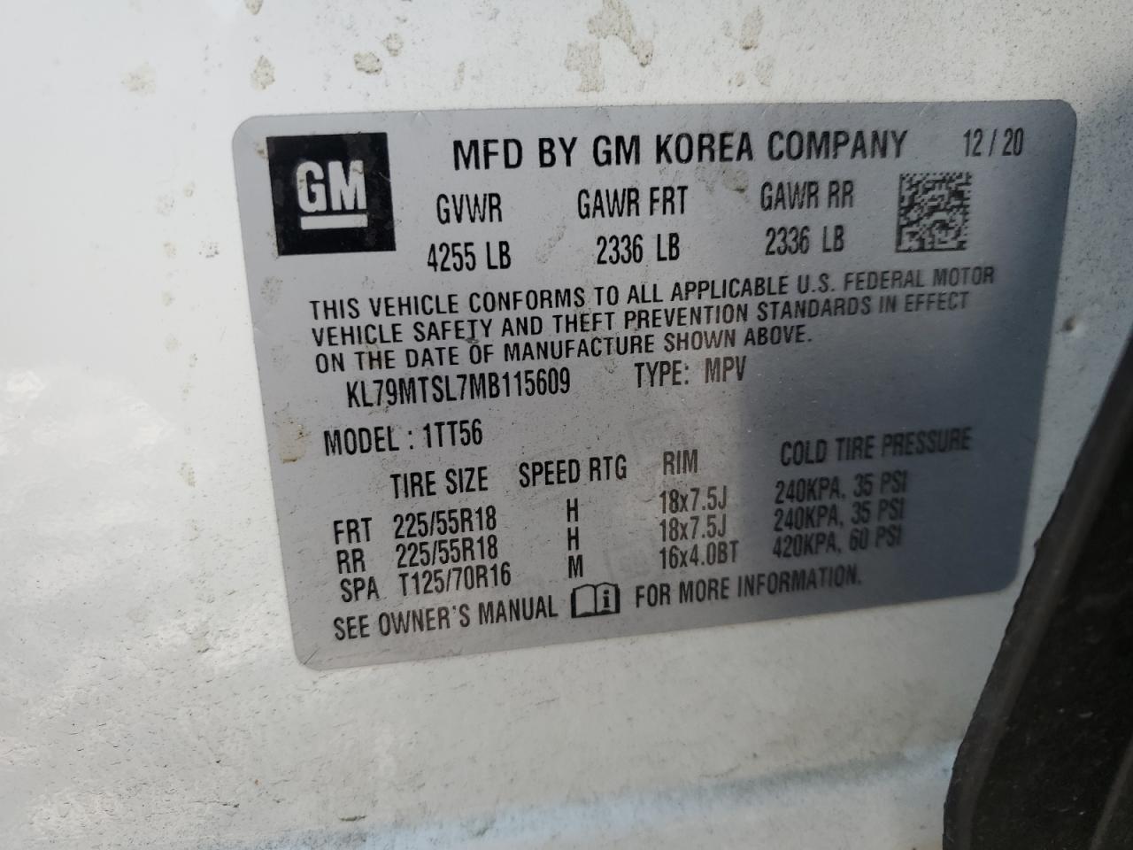 2021 Chevrolet Trailblazer Rs VIN: KL79MTSL7MB115609 Lot: 80033395