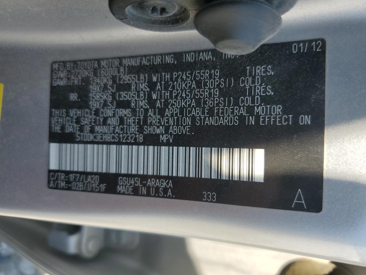 2012 Toyota Highlander Limited VIN: 5TDDK3EH8CS123218 Lot: 80262245