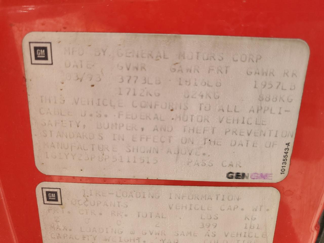 1993 Chevrolet Corvette VIN: 1G1YY23P8P5111515 Lot: 71668715