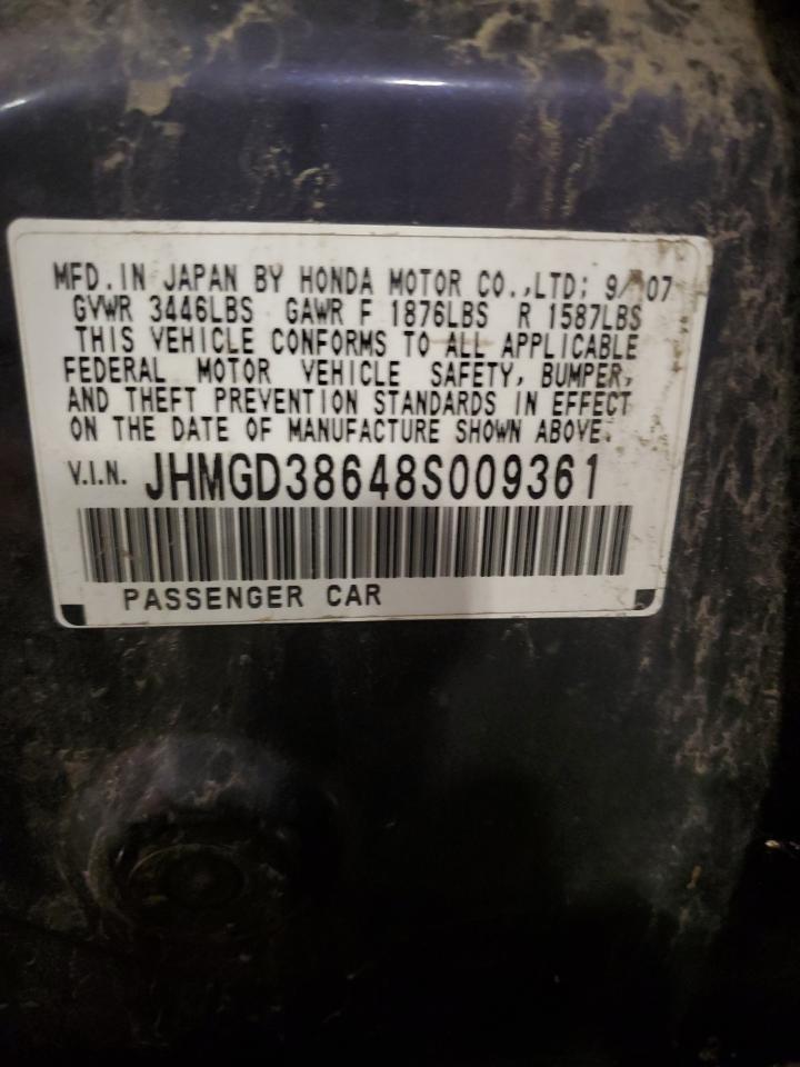 2008 Honda Fit Sport VIN: JHMGD38648S009361 Lot: 80323495
