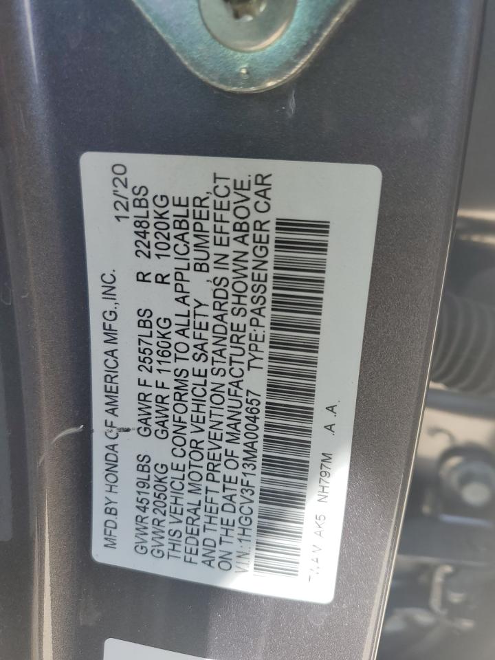 2021 Honda Accord Hybrid VIN: 1HGCV3F13MA004657 Lot: 70849385