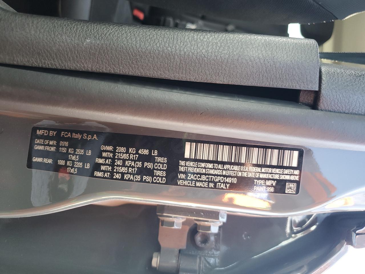 2016 Jeep Renegade Trailhawk VIN: ZACCJBCT7GPD14910 Lot: 71518465