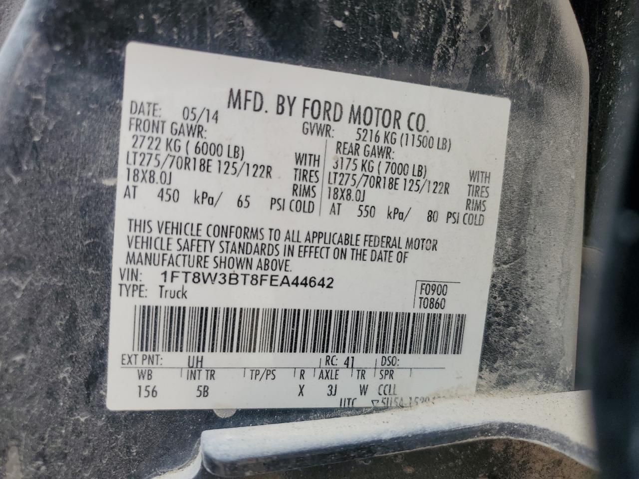 2015 Ford F350 Super Duty VIN: 1FT8W3BT8FEA44642 Lot: 71271785