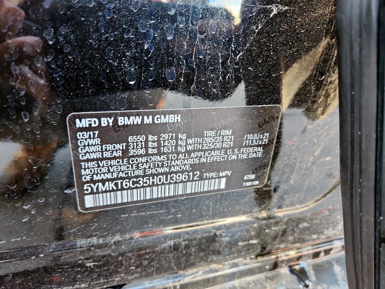 2017 BMW X5 M VIN: 5YMKT6C35H0U39612 Lot: 81462825