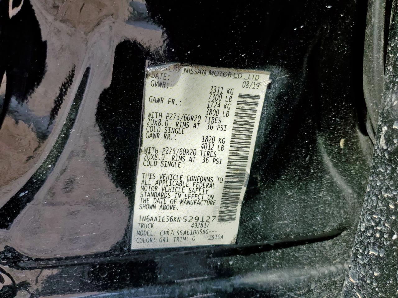 2019 Nissan Titan Sv VIN: 1N6AA1E56KN529127 Lot: 80662015