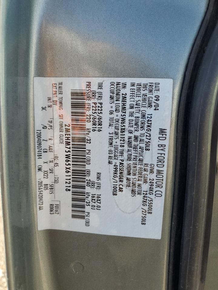 2005 Mercury Grand Marquis Ls VIN: 2MEHM75W65X611218 Lot: 83868625