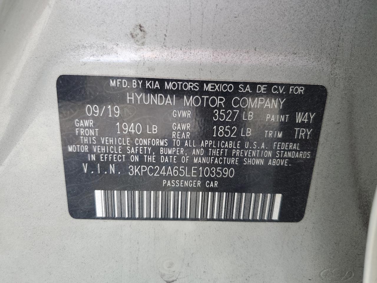 2020 Hyundai Accent Se VIN: 3KPC24A65LE103590 Lot: 81746715