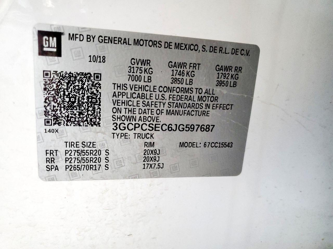 2018 Chevrolet Silverado C1500 Ltz VIN: 3GCPCSEC6JG597687 Lot: 84787325