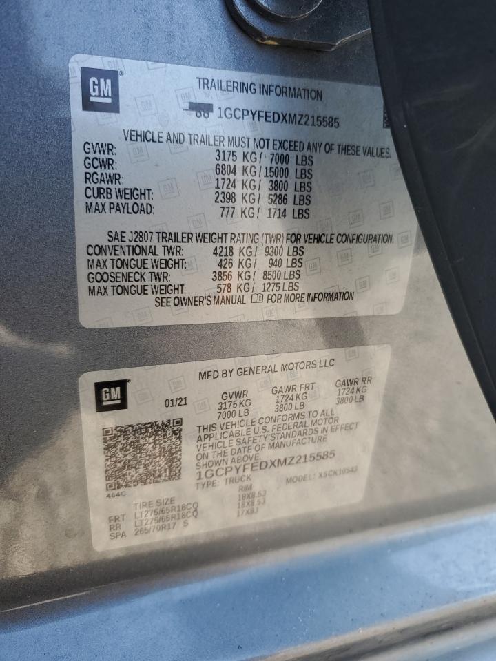 2021 Chevrolet Silverado K1500 Lt Trail Boss VIN: 1GCPYFEDXMZ215585 Lot: 71784365