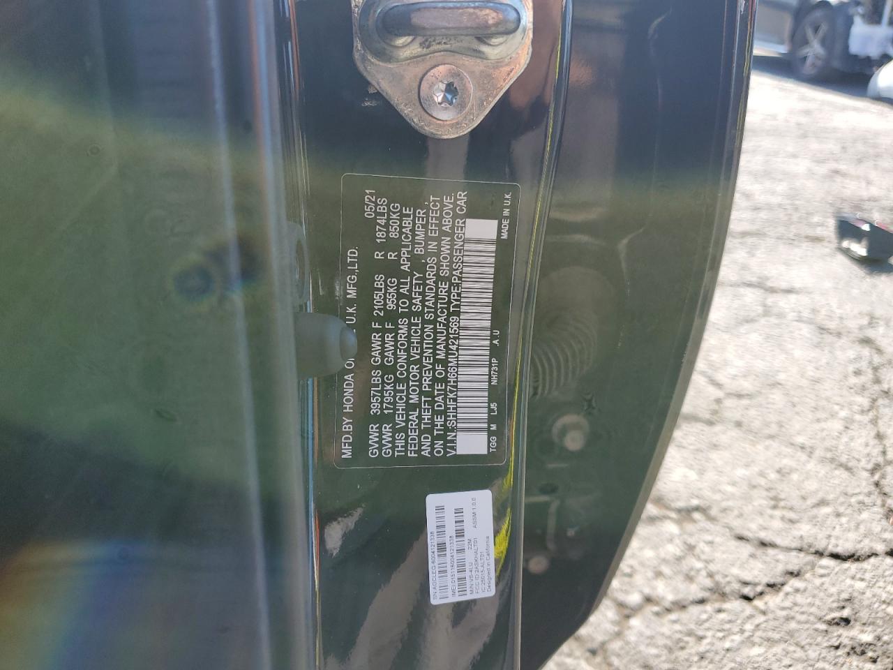 2021 Honda Civic Ex VIN: SHHFK7H66MU421569 Lot: 80840825