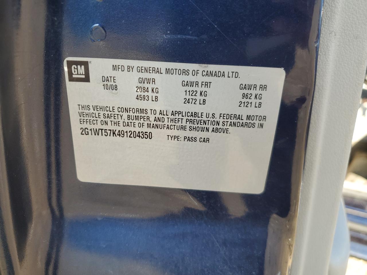 2009 Chevrolet Impala 1Lt VIN: 2G1WT57K491204350 Lot: 80643075