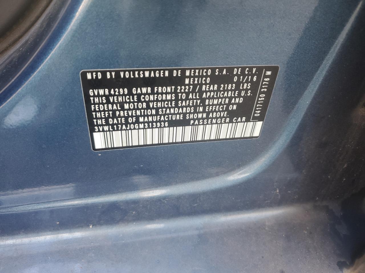 2016 Volkswagen Jetta Sel VIN: 3VWL17AJ0GM313936 Lot: 81455255
