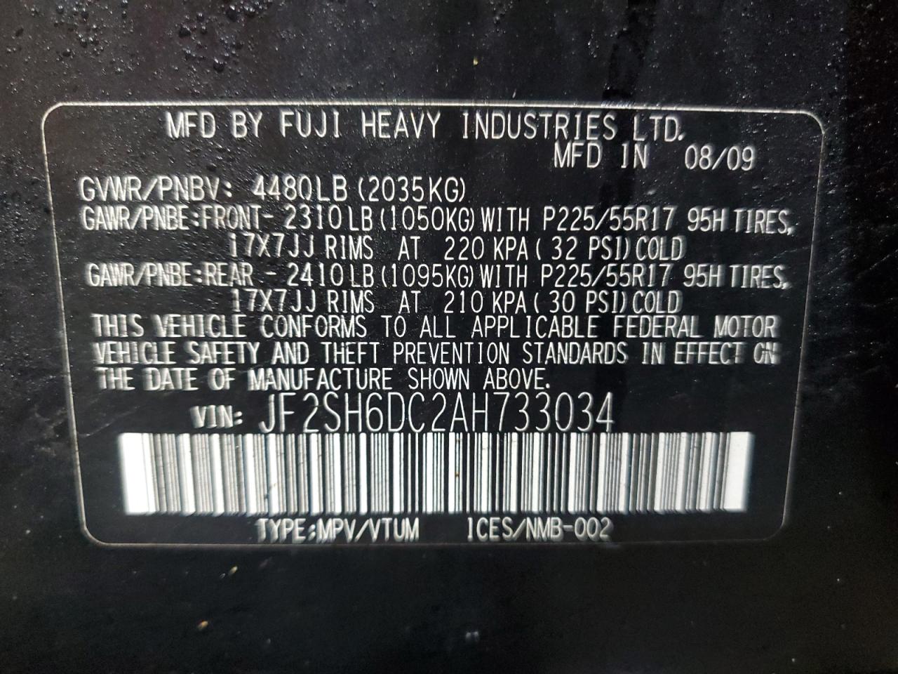 2010 Subaru Forester 2.5X Limited VIN: JF2SH6DC2AH733034 Lot: 81082045