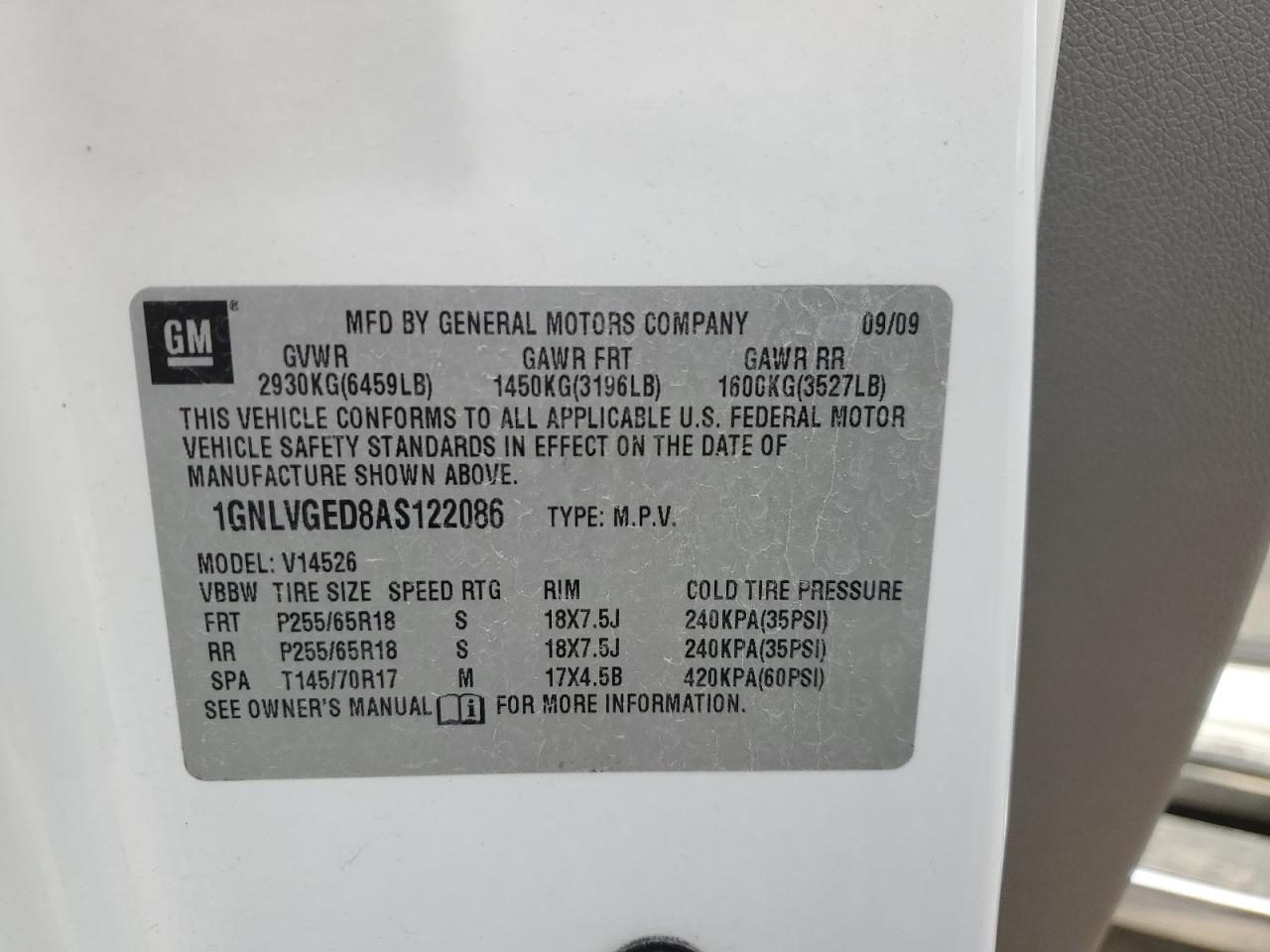 2010 Chevrolet Traverse Lt VIN: 1GNLVGED8AS122086 Lot: 84198465