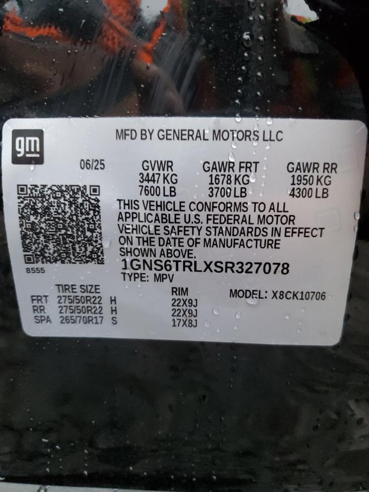 2025 Chevrolet Tahoe K1500 High Country VIN: 1GNS6TRLXSR327078 Lot: 81630445