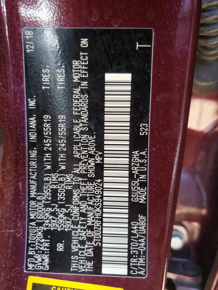 2019 Toyota Highlander Limited VIN: 5TDDZRFH0KS949024 Lot: 84385115