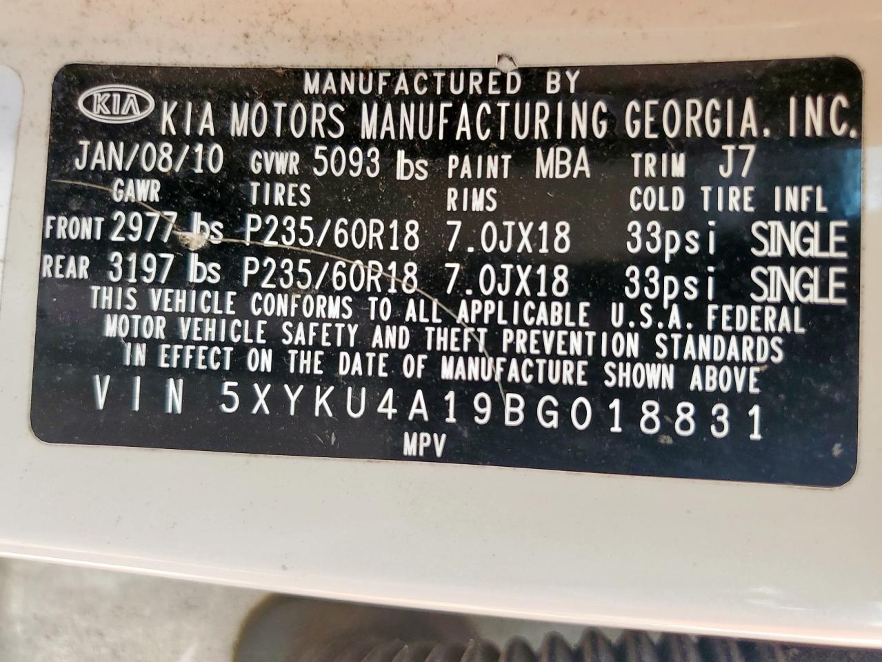 2011 Kia Sorento Ex VIN: 5XYKU4A19BG018831 Lot: 81193925