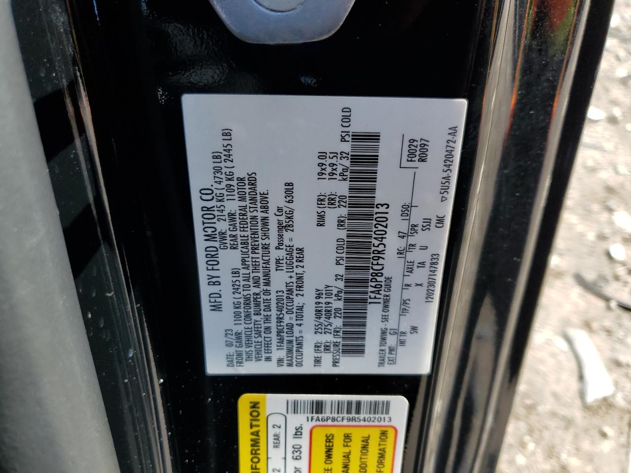 2024 Ford Mustang Gt VIN: 1FA6P8CF9R5402013 Lot: 81306165