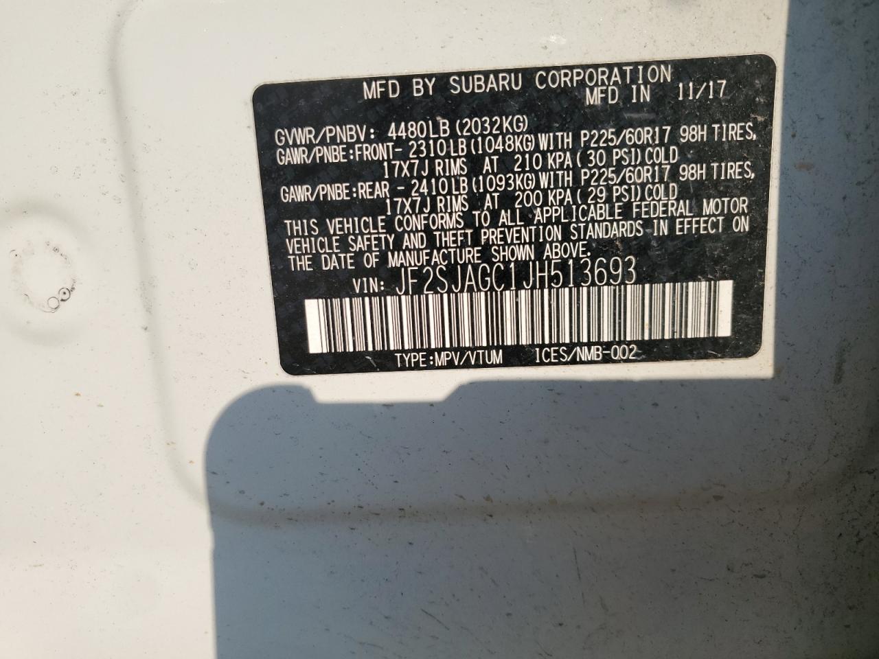 2018 Subaru Forester 2.5I Premium VIN: JF2SJAGC1JH513693 Lot: 80867195