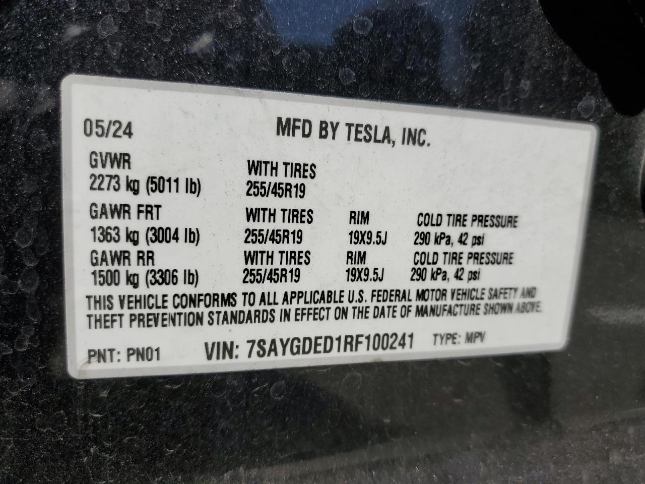 2024 Tesla Model Y VIN: 7SAYGDED1RF100241 Lot: 80306145