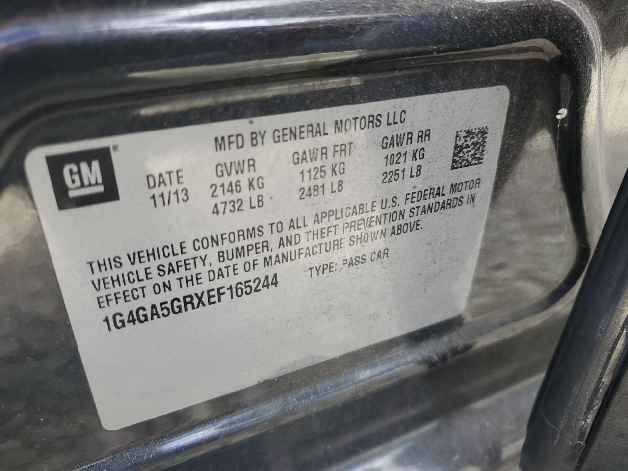 2014 Buick Lacrosse VIN: 1G4GA5GRXEF165244 Lot: 71875585