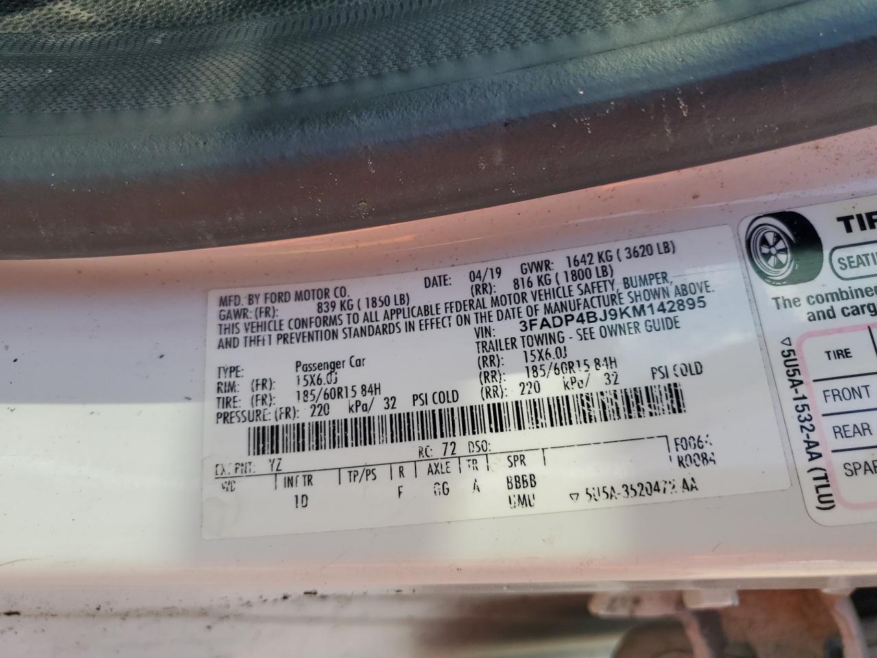 2019 Ford Fiesta Se VIN: 3FADP4BJ9KM142895 Lot: 71550605