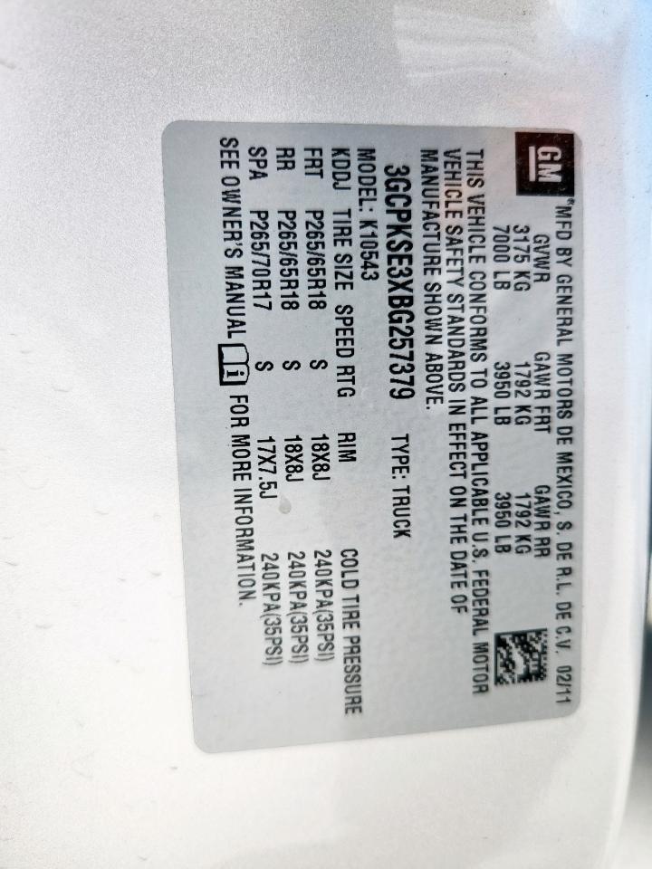 2011 Chevrolet Silverado K1500 Lt VIN: 3GCPKSE3XBG257379 Lot: 70214675