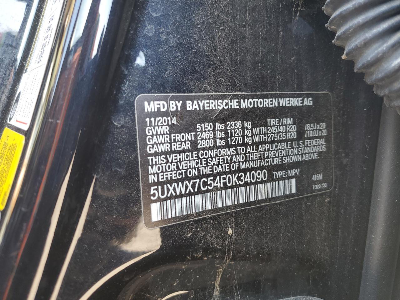 2015 BMW X3 xDrive35I VIN: 5UXWX7C54F0K34090 Lot: 68901965